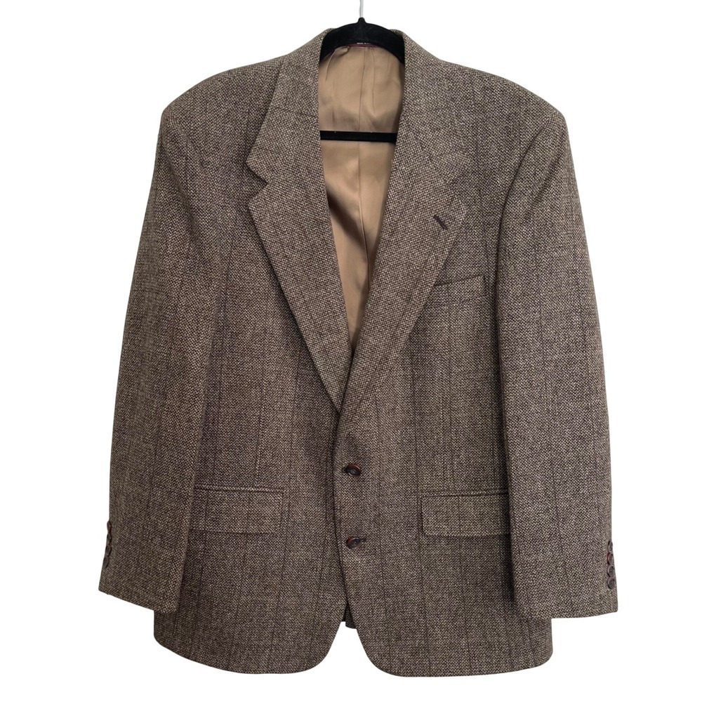 Evan-Picone Mens Brown Herringbone Pinstripe 100% Pure Wool Blazer Sport Coat